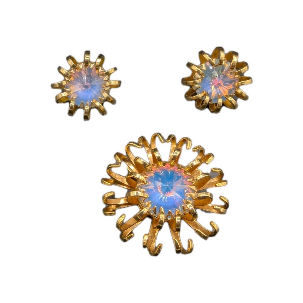 SARAH COVENTRY Swarovski Rivoli Crystals Mystic Blue Brooch Earrings Set